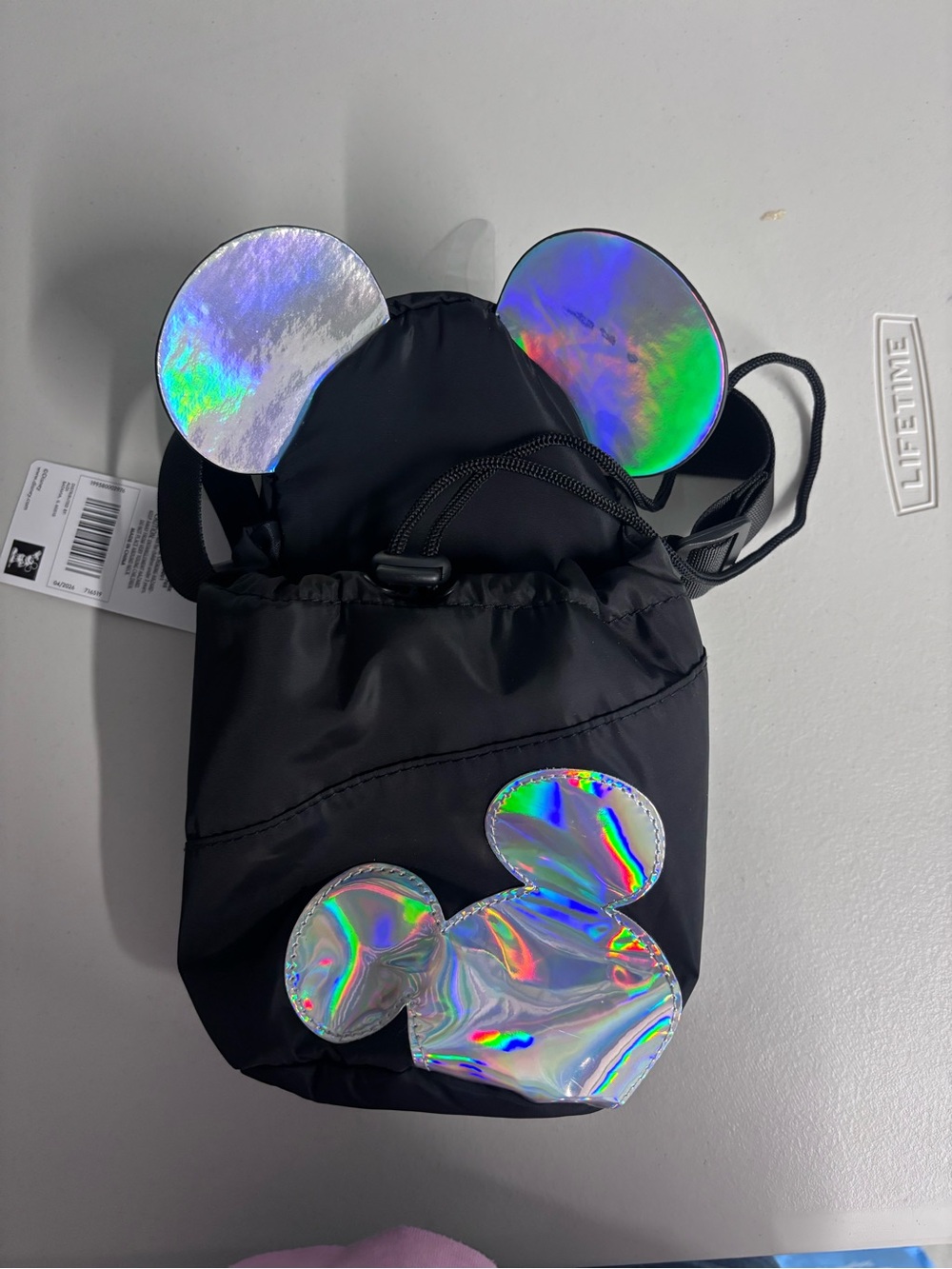 Black waterbottle holder with Holographic Mickey Ears